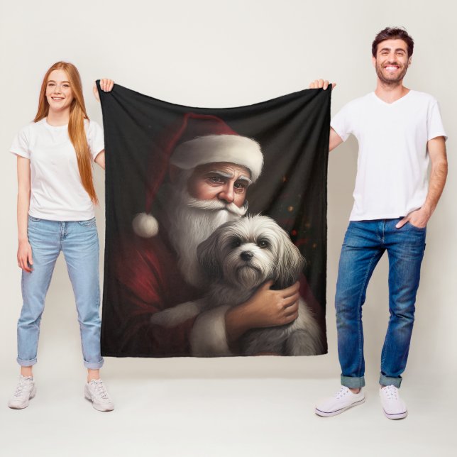Couverture Polaire Havanais avec Noël Festif du Père Noël (En situation)