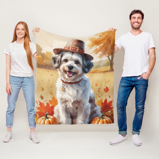 Couverture Polaire Havanais L'Automne Feuille L'Art Thanksgiving (En situation)