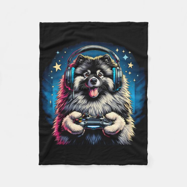 Couverture Polaire Headphone Video Game Keeshond Dog Gaming  (Devant)