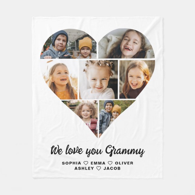 Couverture Polaire Heart We Love You Grammy Family Photo Collage (Devant)