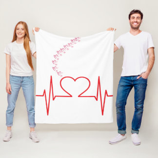 Couverture Polaire Heartbeat Love—Minimaliste Coeur et ligne ECG vide