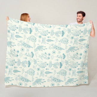 Couverture Polaire Herbier de jardin médicinal en bleu et blanc cassé