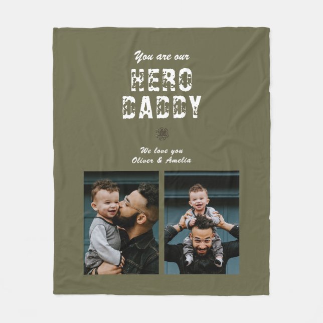 Couverture Polaire Hero Daddy Father's Day 2 Photo Collage (Devant)