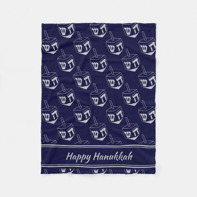 Couverture Polaire HEUREUX HANOUKKA Dreidel NAVY GRAY (Devant)
