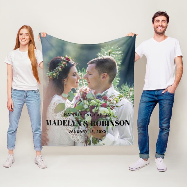 Couverture Polaire Heureux que jamais après Mariage photo Customisé m (En situation)
