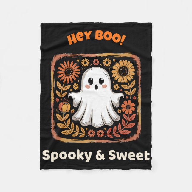 Couverture Polaire Hey Boo Ghost Retro Halloween Éffrayant Mat Octobr (Devant)