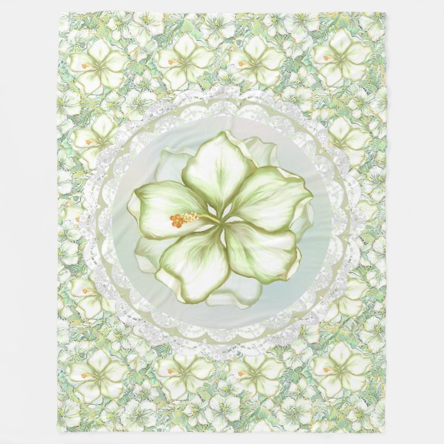 Couverture Polaire Hibiscus & dentelle BLANC (Devant)