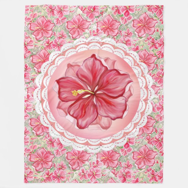 Couverture Polaire Hibiscus & dentelle RED (Devant)