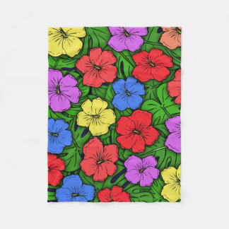 Couverture Polaire Hibiscus Fleurs et Monstera Feuilles