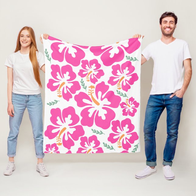 Couverture Polaire Hibiscus rose esthétique répétition motif (En situation)