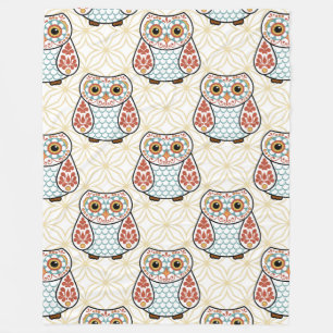 Couverture Polaire Hibou d'art populaire sur l'or