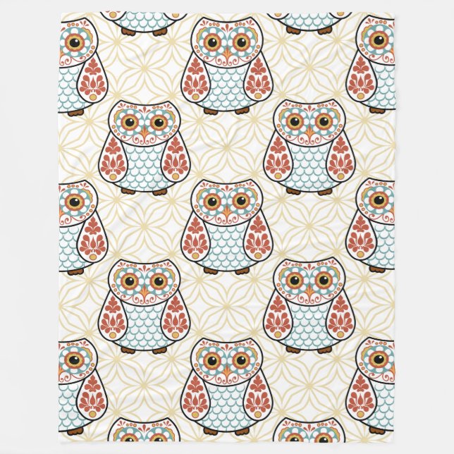 Couverture Polaire Hibou d'art populaire sur l'or (Devant)