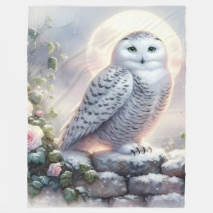 Couverture Polaire Hibou des neiges dans un jardin d'hiver au clair d