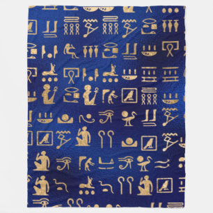 Couverture Polaire Hiéroglyphes d'Égypte or sur bleu