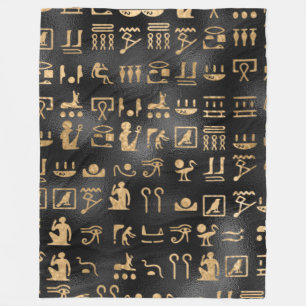 Couverture Polaire Hiéroglyphes d'Égypte or sur noir