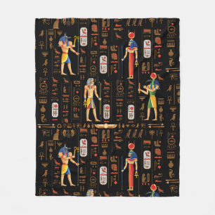 Couverture Polaire Hiéroglyphes et divinités de l'Égypte d'or sur le 