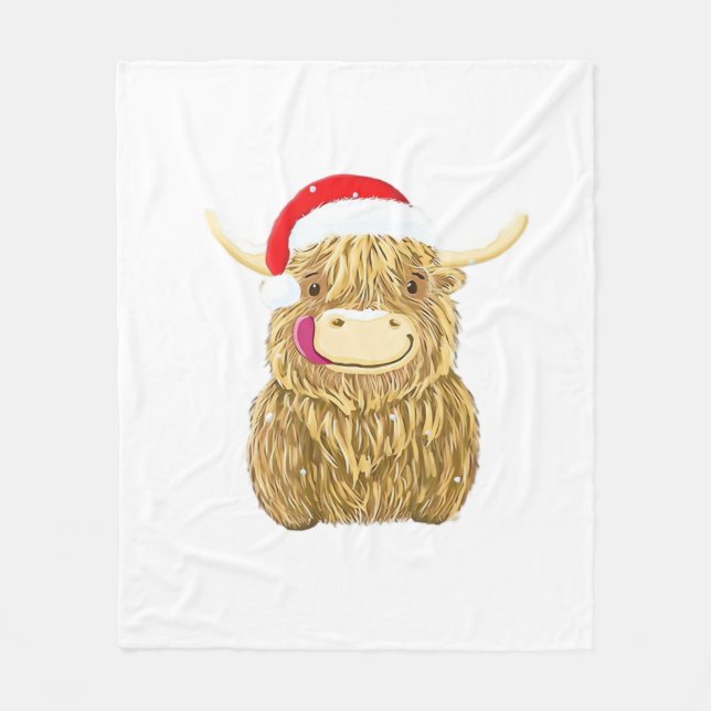 Couverture Polaire Highland Cow Joyeux T-shirt Neige de Noël Essentia (Devant)
