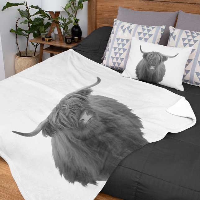 Couverture Polaire Highland Cow Scotland Russe Noir Blanc (Créateur téléchargé)