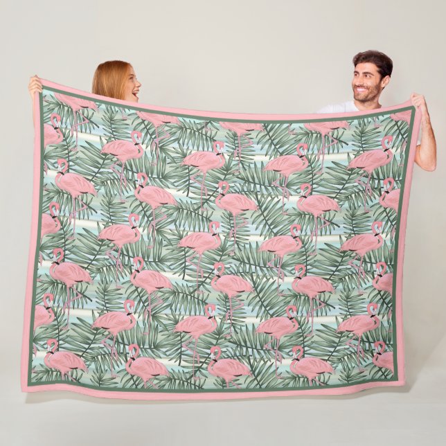 Couverture Polaire Hip Flamants roses roses mignonette feuille de pal (En situation)