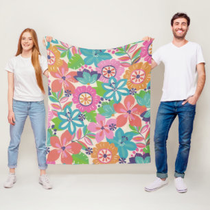 Couverture Polaire Hippie Fleur Boho Retro Coloré