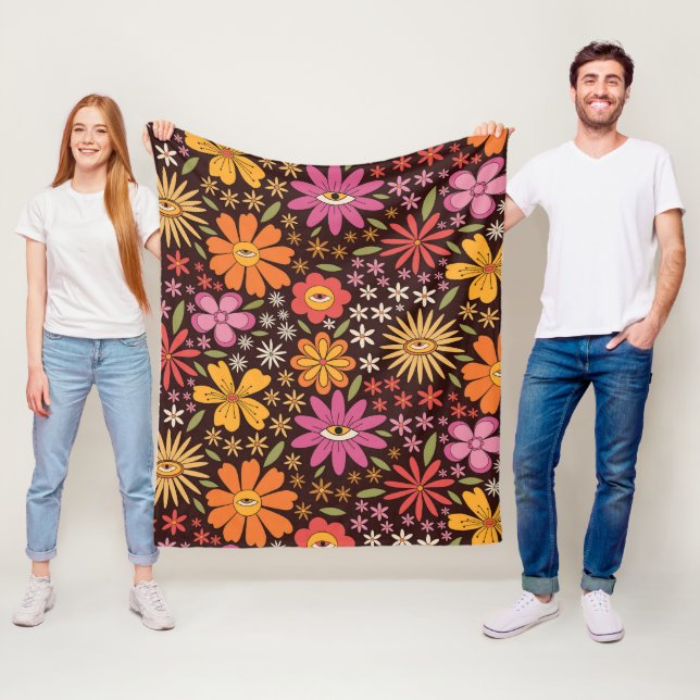 Couverture Polaire Hippie Psychédélique les années 70 Fleurs Super Mo (En situation)