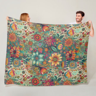 Couverture Polaire Hippie rétro : Blanche à tapisserie florale