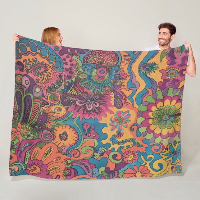 Couverture Polaire Hippie rétro : les années 70 Couleurs du voyage (En situation)