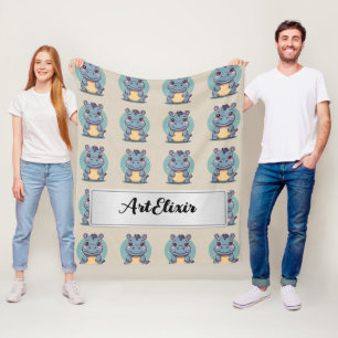 Couverture Polaire Hippopotamus Cute Kawaii Blue Imprimer