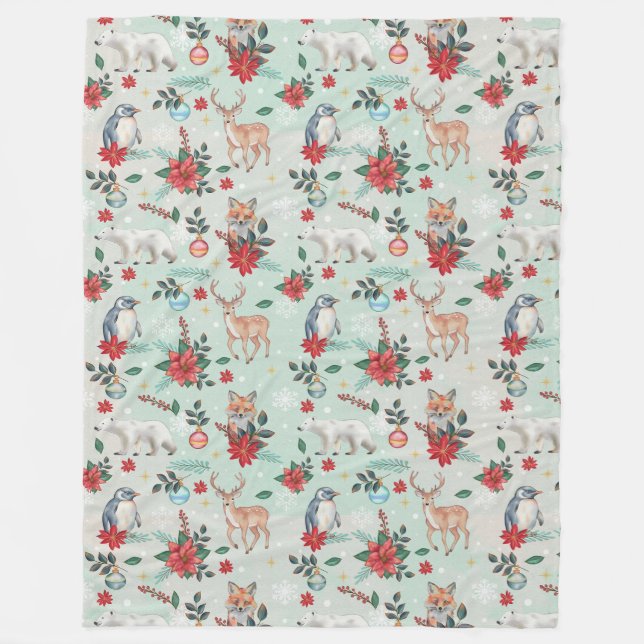 Couverture Polaire Hiver Florest Animaux Motif de Noël (Devant)