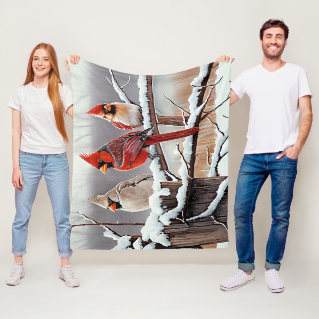 Couverture Polaire hiver Neige Noël Beaux Cardinaux Rouges (En situation)