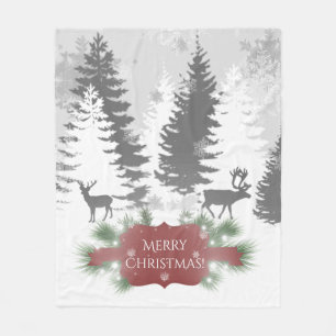 Couverture Polaire Hiver Wonderland Fleece Blanche - Rouge