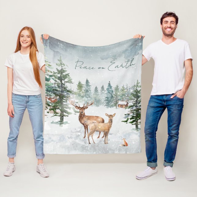 Couverture Polaire Hiver Wonderland Forêt Animaux Paix sur Terre (En situation)