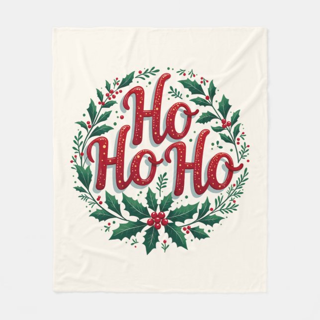 Couverture Polaire Ho Ho Ho Christmas Wreath Typography Design (Devant)