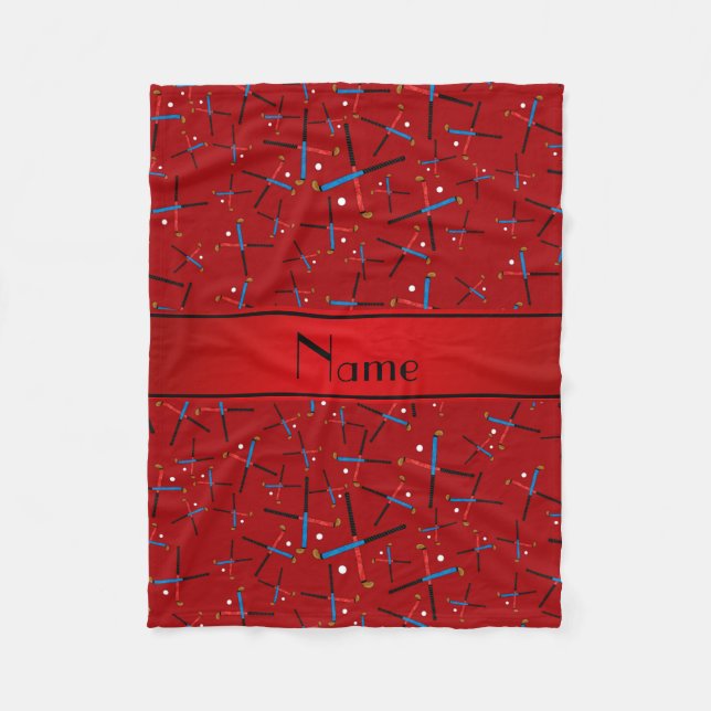 Couverture Polaire Hockey sur gazon rouge de nom personnalisé (Devant)