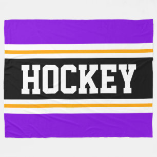 Couverture Polaire HOCKEY violet noir blanc jaune rayures de course
