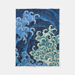 Couverture Polaire Hokusai Vague féminine Océan Vintage