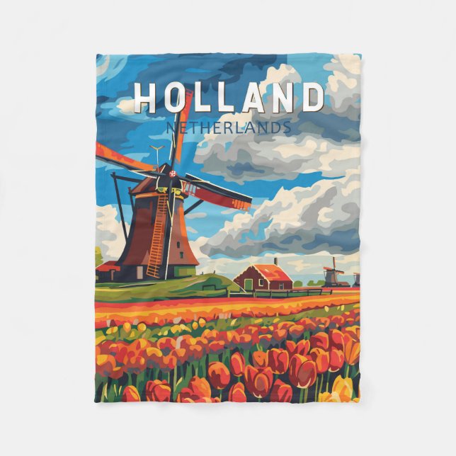 Couverture Polaire Holland Pays-Bas Travel Art Vintage (Devant)