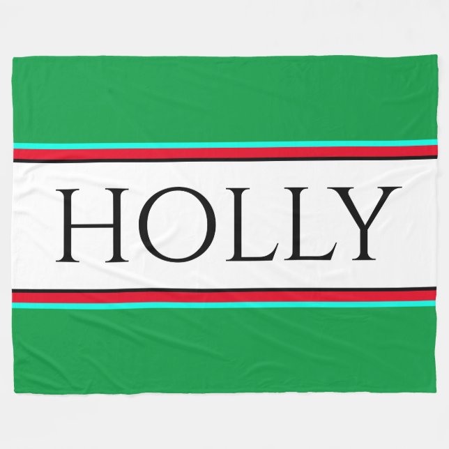 Couverture Polaire HOLLY Fun Festive Bright Green Red White Stripes (Devant (Horizontal))
