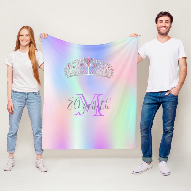Couverture Polaire Hologramme rose ciare arc-en-ciel (En situation)