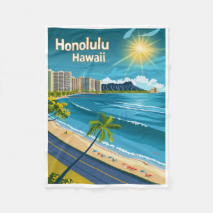 Couverture Polaire Honolulu Hawaii - Vintage voyage de vue côtière