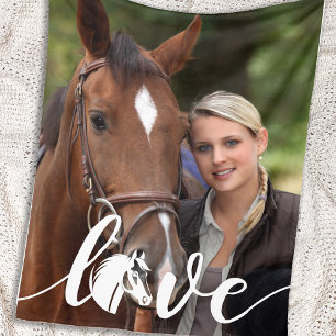 Couverture Polaire Horse LOVE Personnalisé Moderne Photo Equestre