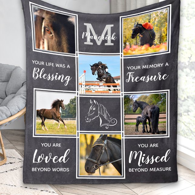 Couverture Polaire Horse Memorial Pet Perdre Personnalisé 6 Photo (Créateur téléchargé)