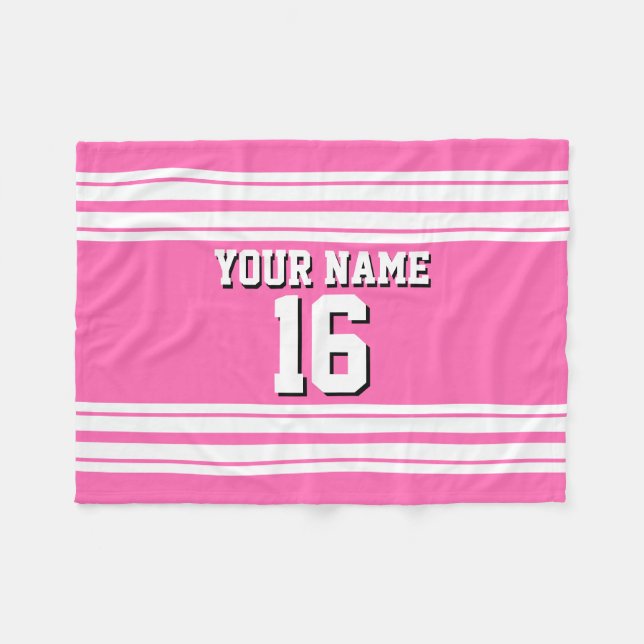 Couverture Polaire Hot Rose White Team Jersey Numéro personnalisé Nom (Devant (Horizontal))