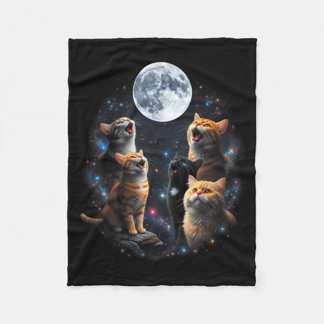Couverture Polaire Howling Cats Full Moon Starry Sky Galaxy Cosmic An (Devant)