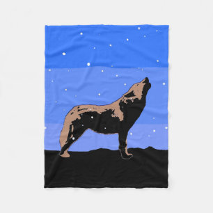 Couverture Polaire Howling Wolf en hiver - Art faunique original