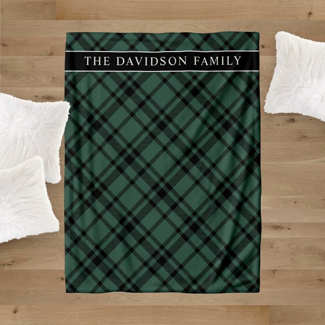 Couverture Polaire Hunter Green Tartan Plaid Nom de famille (Créateur téléchargé)