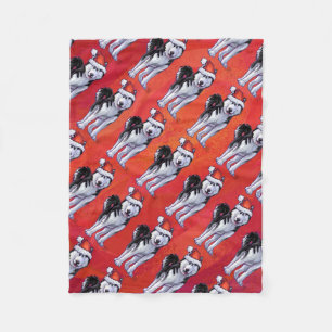 Couverture Polaire Husky à Santa Hat Sur Rouge