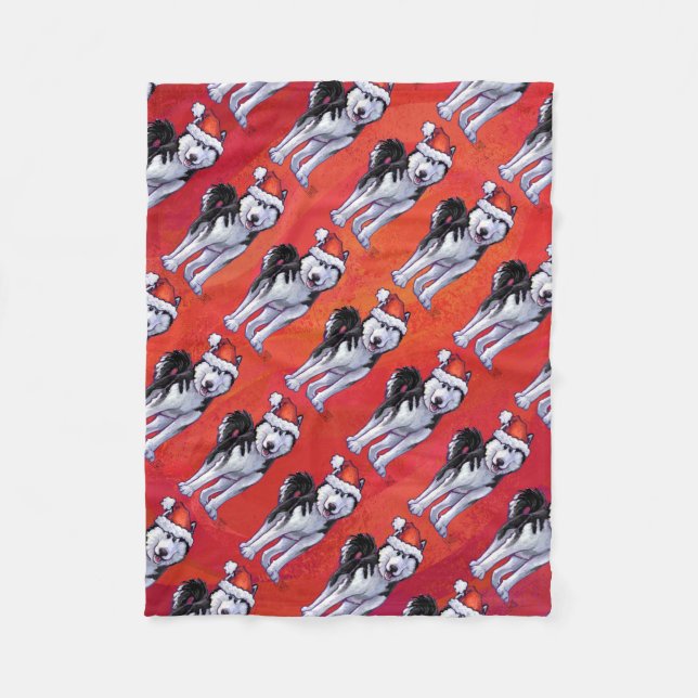 Couverture Polaire Husky à Santa Hat Sur Rouge (Devant)