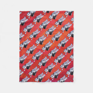 Couverture Polaire Husky à Santa Hat Sur Rouge