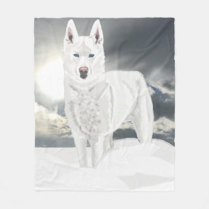 Couverture Polaire Husky blanc dans la neige
